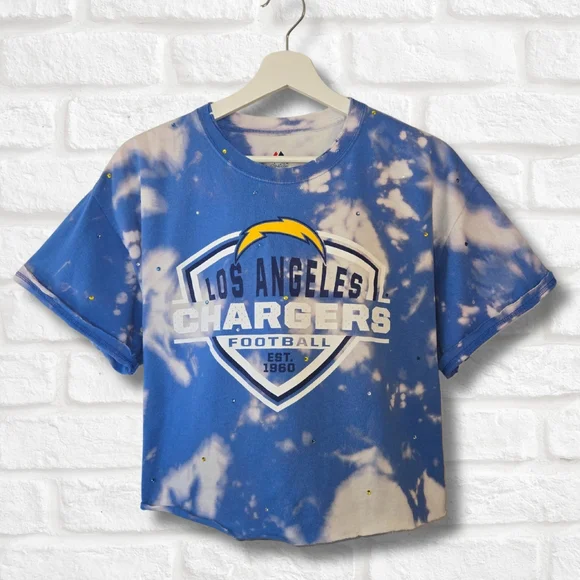 Los Angeles Chargers Short Sleeve Crop Top - Picture 1 of 6